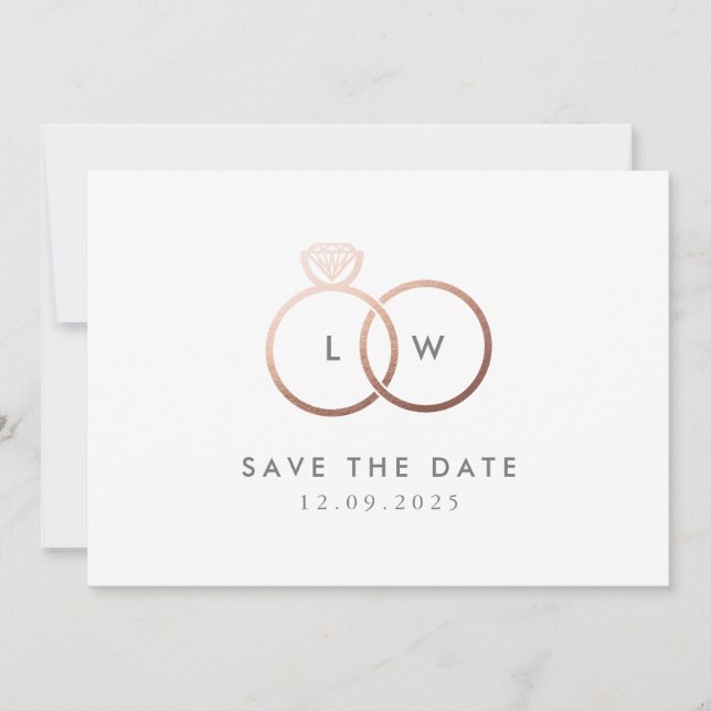 Invitación Monograma de anillo de oro Rosa moderno (Anverso)