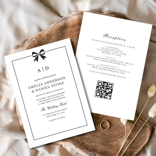 Invitación Monograma de arco blanco y negro de código QR form (Subido por el creador)