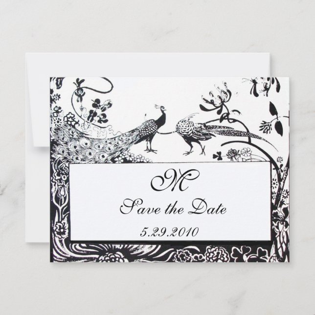 Invitación MONOGRAMA DE AVES DE AMOR boda, negro y blanco (Anverso)