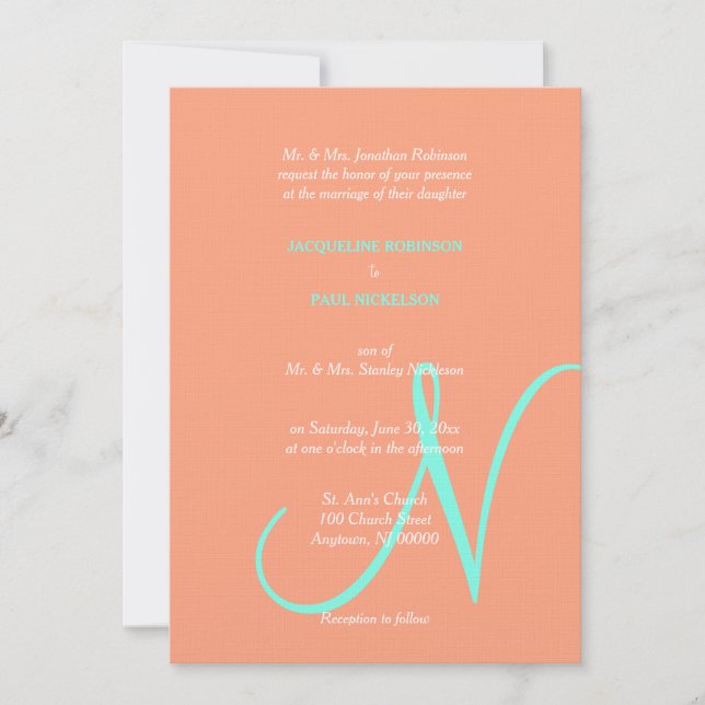 Invitación Monograma de Boda Cantalupo Azul  (Anverso)
