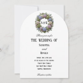 Invitación Monograma de Boda con Corona de Hortensias Simples