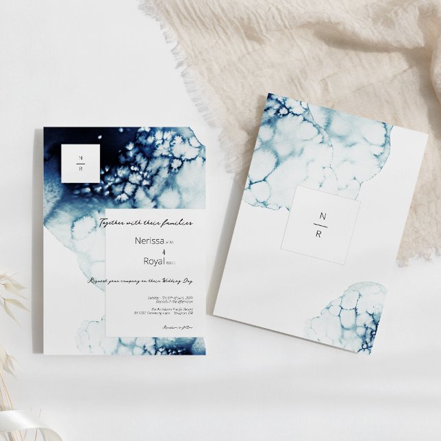 Invitación Monograma de boda de destino náutico azul (Subido por el creador)
