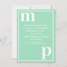 Invitación Monograma de boda de moda adorable en verde espuma