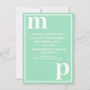 Invitación Monograma de boda de moda adorable en verde espuma