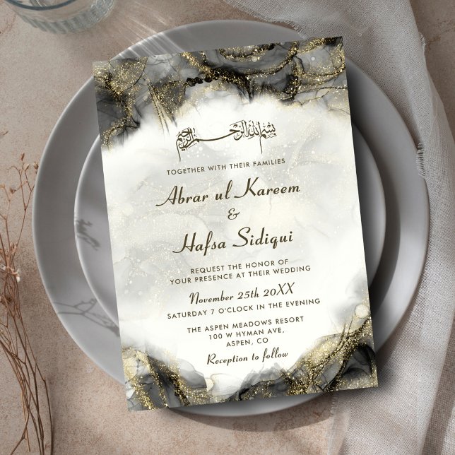 Invitación Monograma de Boda islámico de tinta negra en Moda  (Subido por el creador)