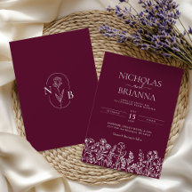 Monograma de boda minimalista con flores silvestre