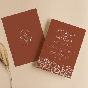 Invitación Monograma de Boda Minimalista de Terracota Flora S