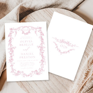 Invitación Monograma de Boda rosa de Rubor victoriano románti