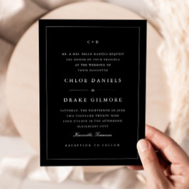 Invitación Monograma de boda simple en blanco y negro