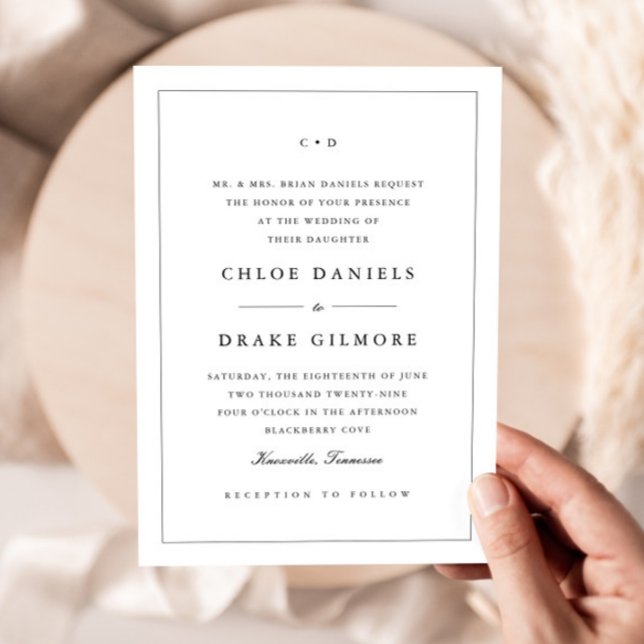Invitación Monograma de boda simple en blanco y negro (Simple Black and White Wedding Monogram Invitation.)