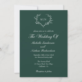 Invitación Monograma de Boda verde esmeralda