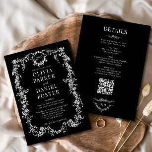 Invitación Monograma de Boda victoriano negro