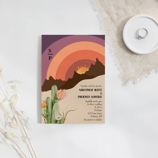 Invitación Monograma de bodas de destino de atardecer desiert (Subido por el creador)