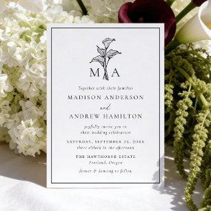 Invitación Monograma de Bodas de Lirio de Calla Clásico