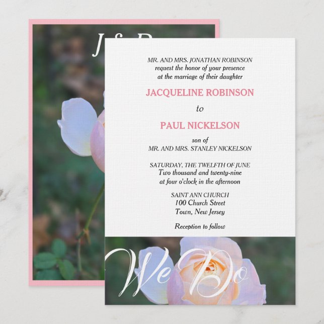 Invitación Monograma de Bodas que Hacemos Rosa Pastel Rosa (Anverso / Reverso)