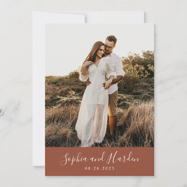 Invitación Monograma de Boho Rústico Terracotta Boda de fotog (Anverso)