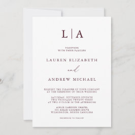 Invitación Monograma de Borgoña Boda Minimalista simple