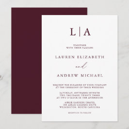 Invitación Monograma de Borgoña Boda Minimalista simple