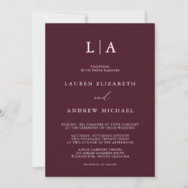 Invitación Monograma de Borgoña Boda Minimalista simple Invit