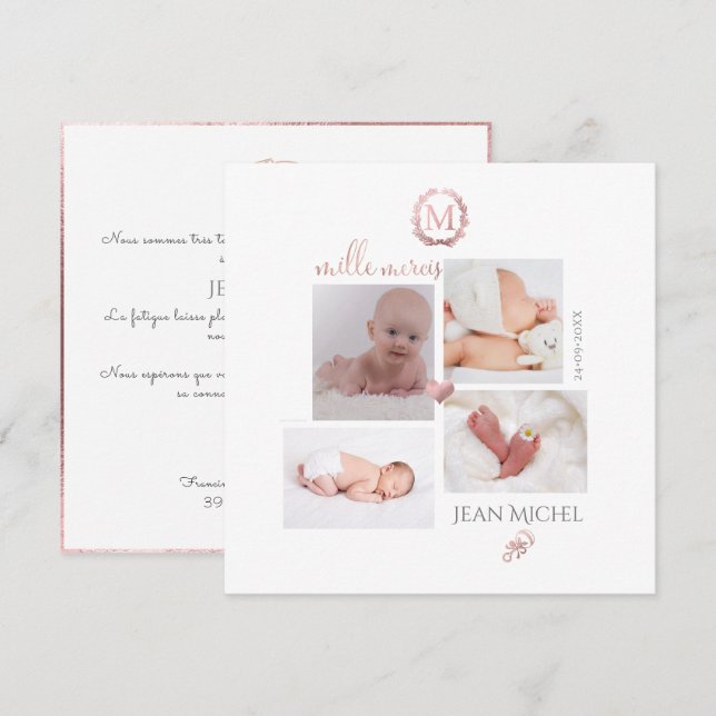 Invitación Monograma de bricolaje en oro D agradecimiento (Anverso / Reverso)