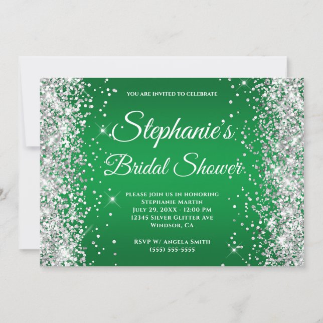 Invitación Monograma de brillo verde brillante de ocmbre verd (Anverso)