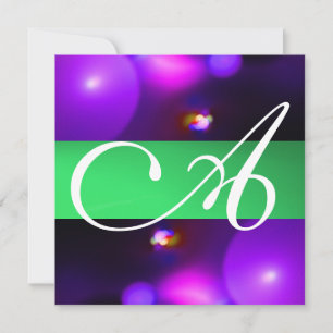 Invitación MONOGRAMA DE BURBUJA CUÁNTICA morado verde