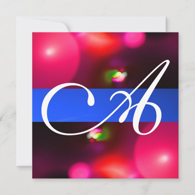 Invitación MONOGRAMA DE BURBUJA CUÁNTICA rojo azul (Anverso)