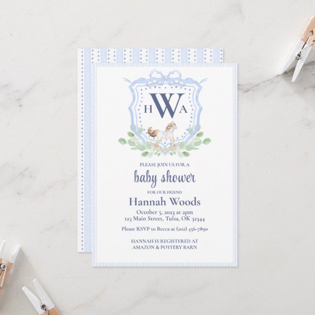Invitación Monograma de caballo de roca Baby Shower grandiloc (Anverso/Reverso In Situ)
