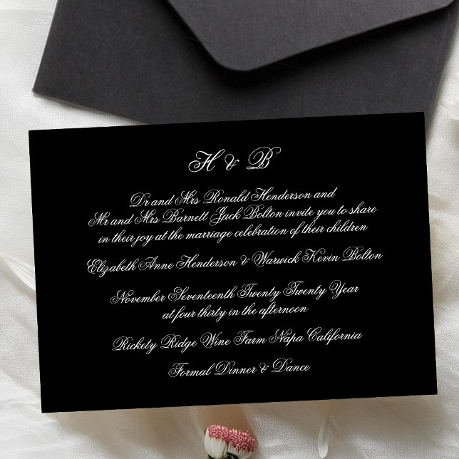 Invitación Monograma de caligrafía Boda formal blanco y negro (Subido por el creador)