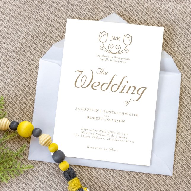 Invitación Monograma de caligrafía de oro romántico Boda de t (Subido por el creador)