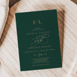 Invitación Monograma de caligrafía verde romántica Boda<br><div class="desc">Esta romántica invitación a una boda en monograma de caligrafía verde es perfecta para un simple boda. El moderno diseño clásico presenta vistosos remolinos y florituras con una preciosa y elegante tipografía de Relieve metalizado de oro con chaflán a mano con letras falsas y oro. Nota: Este diseño no tiene...</div>