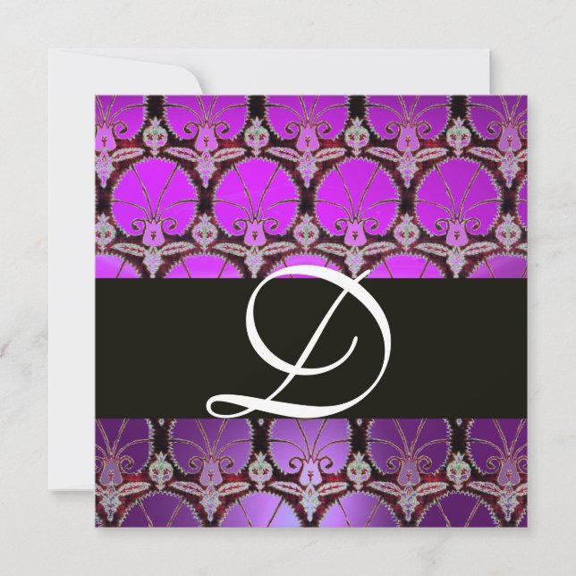 INVITACIÓN MONOGRAMA DE CARNATURAS PURPLE BLACK DAMASK (Anverso)