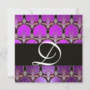 INVITACIÓN MONOGRAMA DE CARNATURAS PURPLE BLACK DAMASK