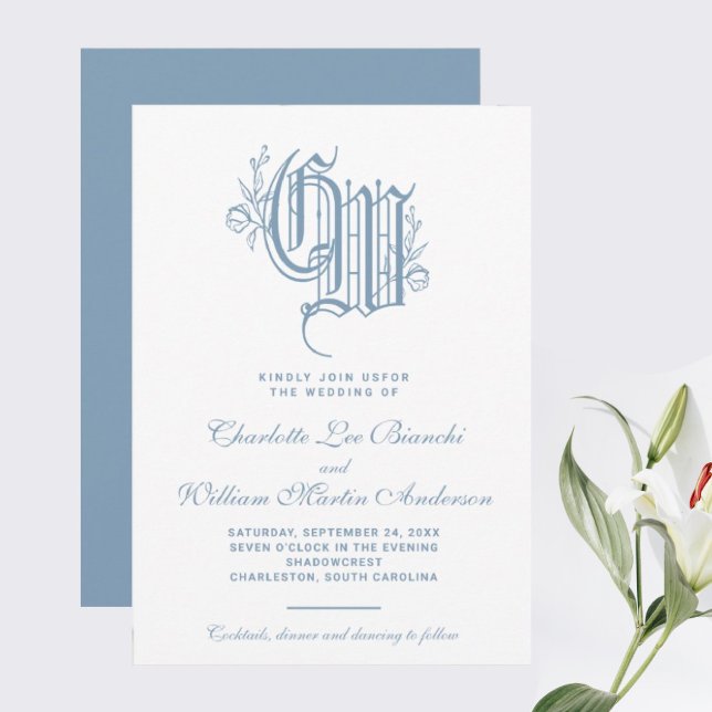 Invitación Monograma de casamiento de vintage (I WISH YOU HAPPINESS!!!)