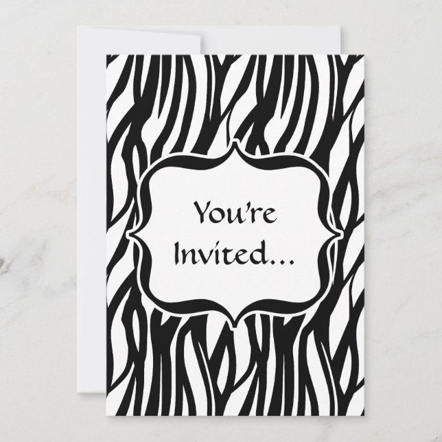 Invitación Monograma de cebra blanca y negra fundida (Anverso)