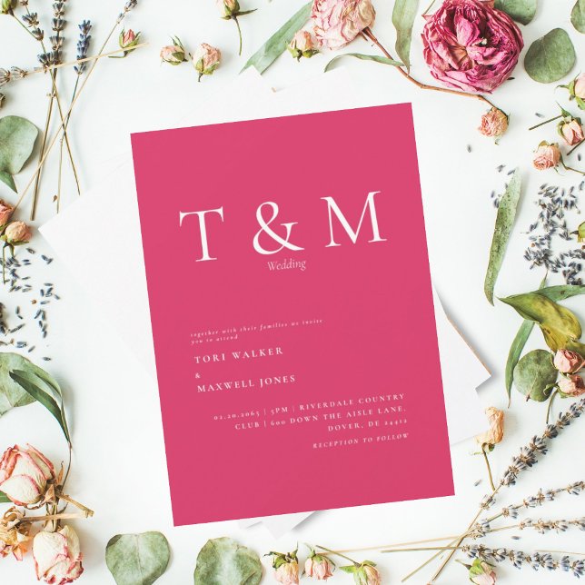Invitación Monograma de Cerise Moderno Sin Boda de Padres (Subido por el creador)