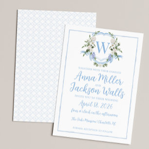 Invitación Monograma de color agua jinger jar, blanco azul