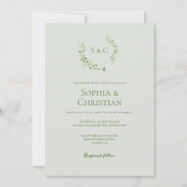 Invitación Monograma de color de agua verde