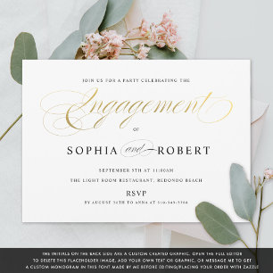 Invitación Monograma de compromiso de caligrafía elegante de 