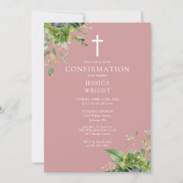 Invitación Monograma de Confirmación de Rosa Polvorienta con 
