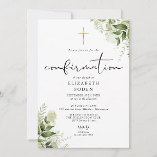 Invitación Monograma de Confirmación de Verde Rustico