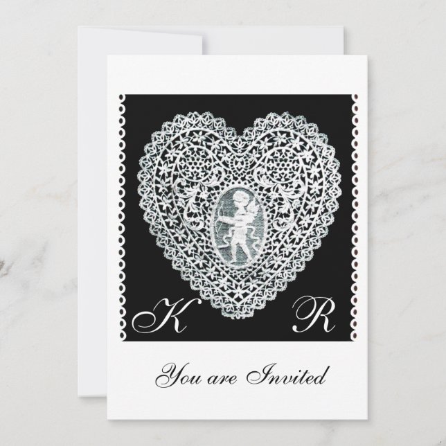 INVITACIÓN MONOGRAMA DE CORAZÓN CON ENCAJE CUPIDO (Anverso)