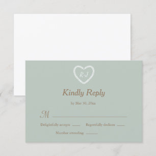 Invitación Monograma de corazón con forma de boda RSVP en oro