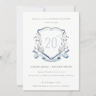 Invitación Monograma de cresta de flor silvestre azul para bo