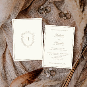 Invitación Monograma de cresta de marfil antiguo dinero de bo
