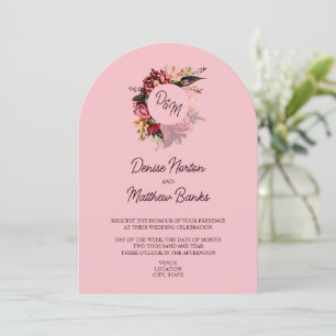 Invitación Monograma de crisantemo en almendra de color rosa