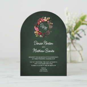 Invitación Monograma de crisantemo en Esmeralda