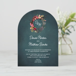 Invitación Monograma de crisantemo en Verde azulado