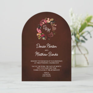 Invitación Monograma de crisantemo sobre el vino