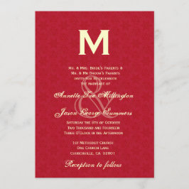 Invitación Monograma de cuero rojo y crema R431